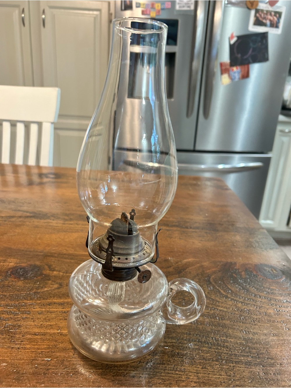 Antique Banded Melon Pattern Finger Oil Lamp Applied Handle P & A Burner